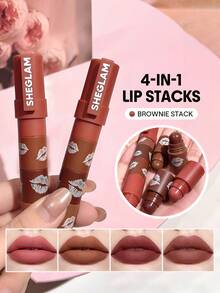 SHEGLAM Mega Lip Stacks-Brown-Brownie Stack 4 合 1 奶油啞光棕色唇膏套裝高色素不干燥便攜式旅行唇膏套裝唇彩 Rosa 唇膏 - Brownie Stack - 查看 1