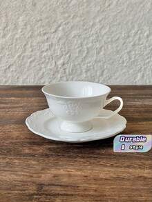 極簡純白浮雕瓷器｜屬於慢時光下午茶餐具。奶油白瓷杯搭配浮雕圖案與復古濾網 - 彩色 - 查看 1