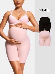 SHAPORA 2pcs Maternity Solid Color Elastic Comfortable High Waist Shapewear Bottom - Multicolor - View 1