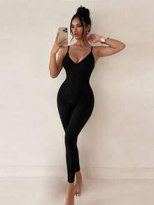 Sirith Women's Seamless Solid Color Jumpsuit - Black - View 1