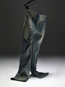 Zorclune Jeans casuales para hombre con bolsillos y diseño de cremallera en el tobillo - Azul lavado medio - View 2