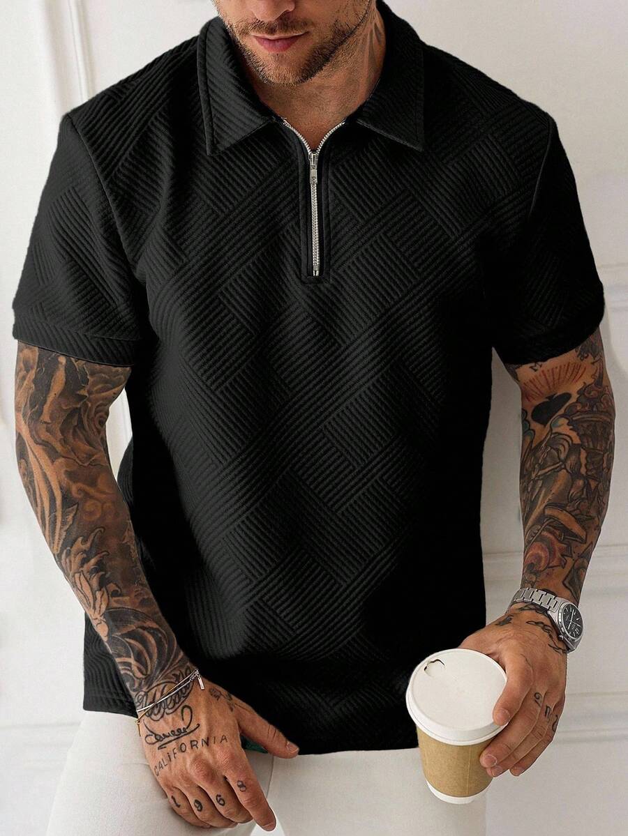 Manfinity Homme 男士大尺碼成熟休閒短袖 Polo 衫 - 黑色 - 查看 1