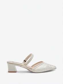 Eladyva New Arrival Pointed Toe Embroidered Double-Purpose High Heels Chunky Heel Slippers Sandals,Elegant,Mule,Elegant,Summer Outfits - Beige - View 6