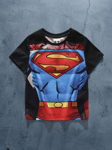 SUPERMAN X SHEIN 1pc Fun Casual Style Young Boy T-Shirt Top, Crew Neck Short Sleeve Comfortable Toddler T-Shirt, Collaboration Toddler T-Shirt - Multicolor - View 3