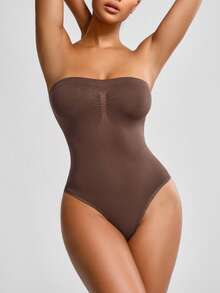 SHAPORA Body De Mujer Con Diseño De Pliegues Y Color Sólido Como Prenda Íntima Moldeadora - Marrón - Ver 3