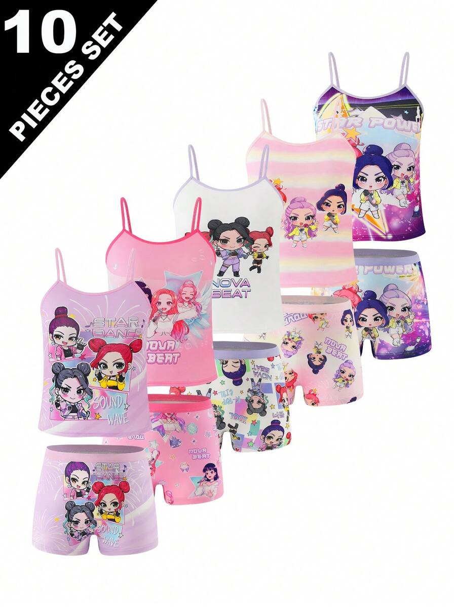 5pcs/Set Girls Cartoon Little Girl Print Soft Basic Camisole & Panty Set Autumn Fall - Multicolor - View 1