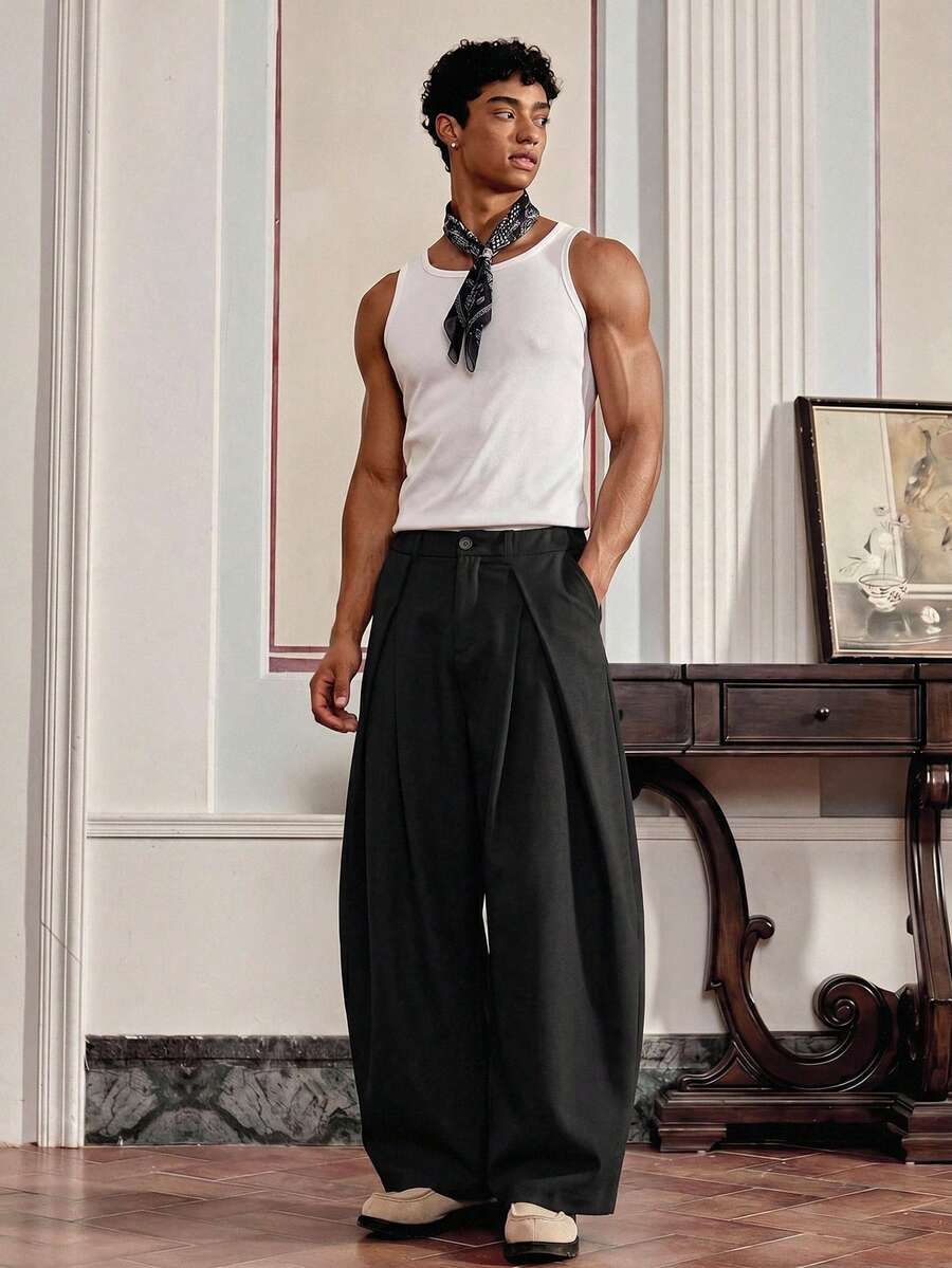 SWAVVY 男士素色口袋休閒百搭日常旅行長褲 - 黑色 - 查看 1
