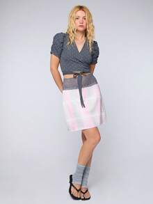 COUREZ Puff Sleeve Polka Wrap Cardigan Top Y2K French Cute Matching Summer Outfits For Women Casual Autumn Going Out Everyday Date Rave Blue Polka Dot - Grey - View 7