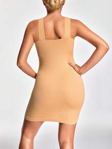 SHAPORA Maternity Solid Color Sleeveless Casual Jumpsuit Romper - Apricot - View 5