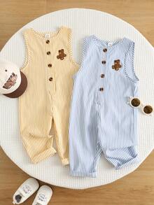 SHEIN 2pcs/Set Baby Boy Baby Girl Unisex Baby Clothes Summer Autumn Casual Vacation Rompers Striped Rompers Yellow Rompers Blue Rompers Infant Rompers - Multicolor - View 6