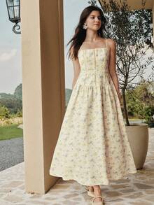 MOTF PREMIUM WOMEN'S PASTORAL VACATION HOLLOW LACE PATCHWORK DITSY FLORAL DRESS - Multicolor - View 4
