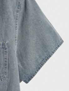 AXEPEAK Men's Short Sleeve Single-Breasted Casual Pocket Denim Shirt - Blue - View 5