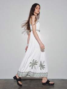 MOTF PREMIUM VACATION FLORAL PLACEMENT PRINT BACKLESS WAIST-CINCHED A-LINE DRESS SPRING/SUMMER - White - View 9
