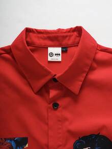 SUPERMAN X SHEIN Men's Letter Cartoon Pattern Single-Breasted Casual Versatile Daily Travel Short Sleeve Shirt - Red - View 4