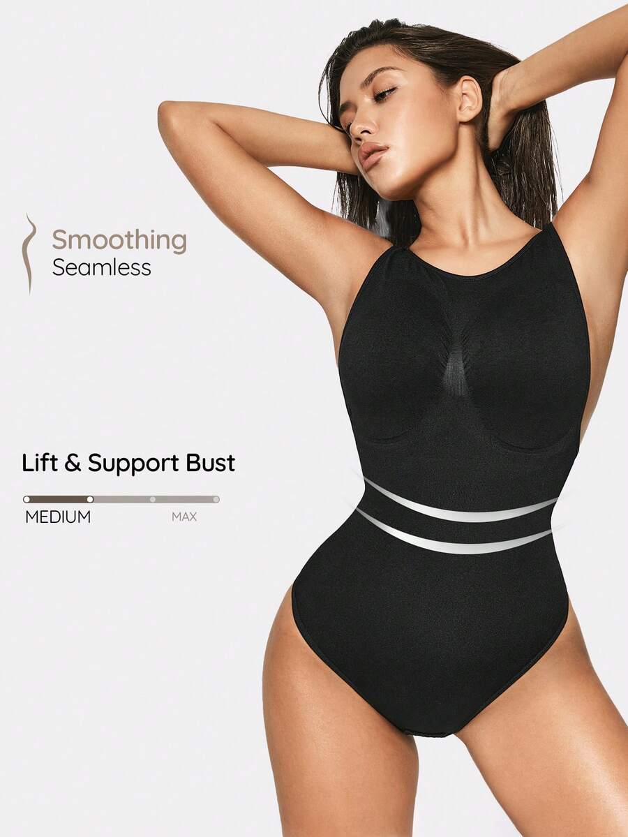 SHAPORA Women's Solid Color Casual Versatile Daily Wear Shapewear Jumpsuit - Black - View 1