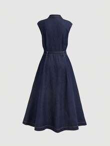 SHEIN Teen Girls Fashion Casual Y2k Vintage Cool Dark Blue Denim Sleeveless V-Neck Dress For Rave Outfits - Blue - View 2