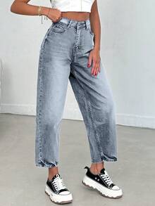 EURMUSE 100% Cotton High Waist Balloon Fit Jean 06-559 - Grey - View 7