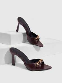 CUCCOO SZL Sandalias de tacón alto con hebilla y punta cuadrada para mujer, adecuadas para ir al trabajo, citas, fiestas y otras ocasiones, zapatos de primavera para el Día de San Valentín, tacones para baile de graduación, zapatos de verano - Marrón oscuro - Ver 4