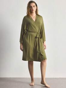 Ocili Jubah Santai Ukuran Besar yang Sangat Lembut, Halus & Bernapas, Cocok Dipadukan dengan Semua Pakaian Dasar - Dark Green - View 2