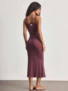 Ocili Comfortable Soft Minimalist Fitted Bamboo Knit Slip Dress, Women Loungewear - Burgundy - View 2