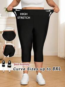SHEIN CURVE+ Women's Super Soft Cropped Pants In Plus Size For Summer, Made Of Cool Fabric Cropped Pants Gym Brown - Black - View 1