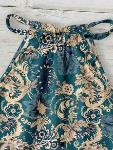 SHEIN LUNE 女款掛脖背心上衣，適合春夏季，復古花卉圖案 - 彩色 - 查看 4
