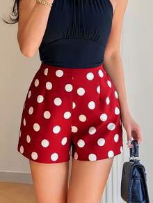 Franclia Summer New Women's French Design Straight Leg High Waist Elegant Minimalist Casual Commuter Shorts - Red - View 3