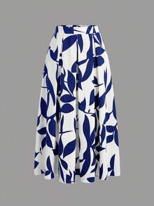 EMERY ROSE Falda Maxi de Cintura Alta unicolor Corte A para Mujer - Azul y blanco - Ver 5