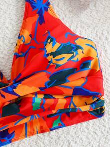 Swim Vcay Women's All-Over Print Ruched Bikini Top, Suitable For Summer Vacation And Beach - Red - View 4