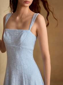 MOTF PREMIUM WOMEN'S SUMMER ELEGANT VACATION SOLID COLOR JACQUARD WAIST-DEFINING SPAGHETTI STRAP DRESS - Blue - View 1