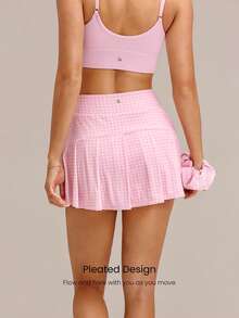 GLOWMODE Falda de entrenamiento de 4.5" cómoda y elástica con control de abdomen 360°, cintura ultra alta en forma de V, volantes en la cadera y pantalones cortos integrados, para tenis, golf y uso diario, secado rápido, primavera y verano - Rosa - Ver 3