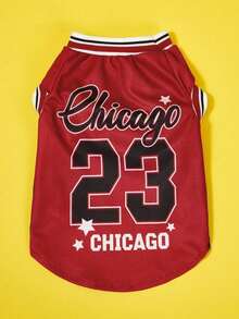 PETSIN 1pc Pet Dog Cat Chicago Black Number 23, Red Number 23 Jersey Striped Print Comfortable And Fashionable Sleeveless Vest - Multicolor - View 34