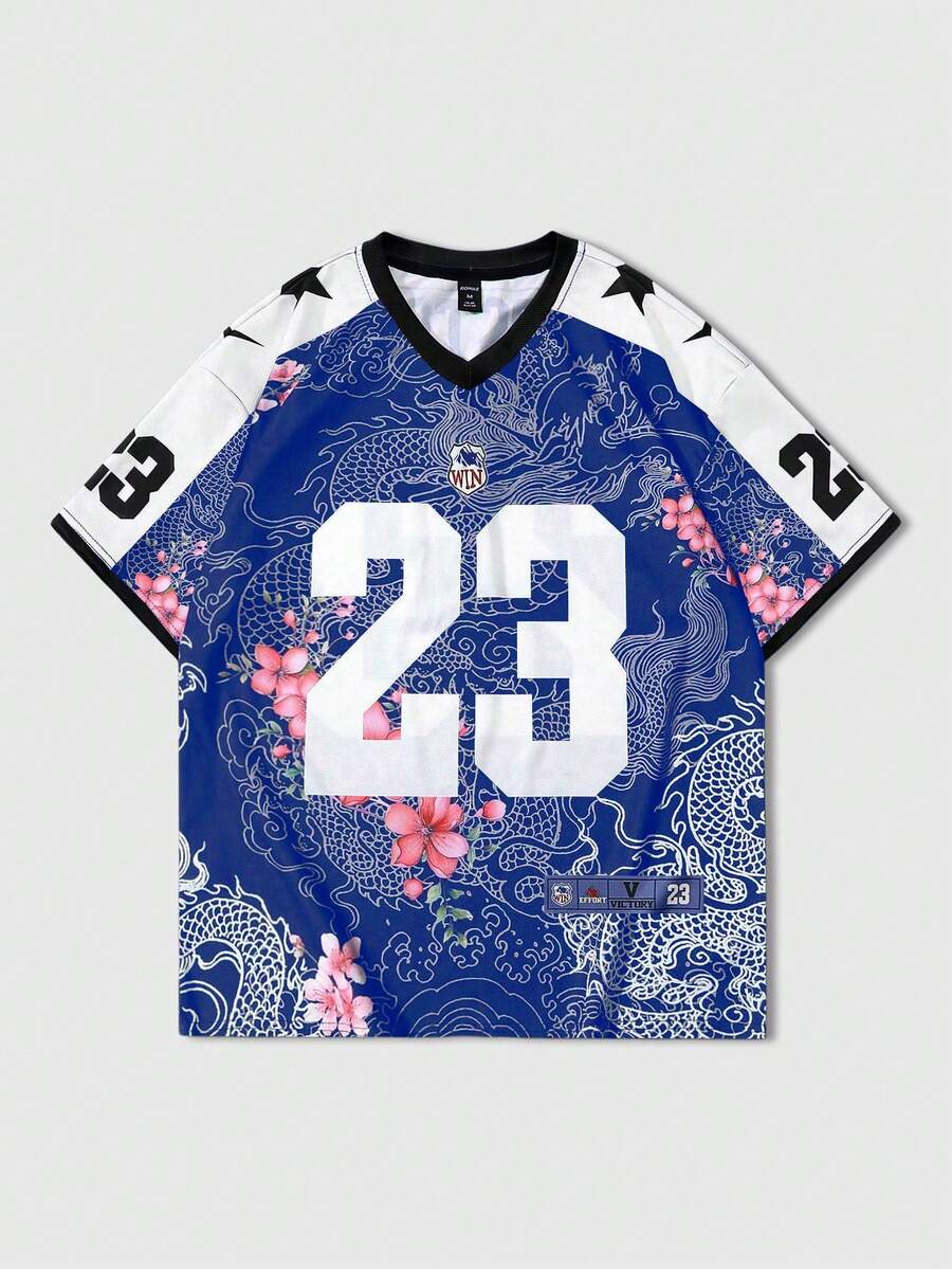 ROMWE MEN Prep Men's Slogan Print Short Sleeve T-Shirt, Suitable For Daily Wear In Spring And Summer - Blue - View 1