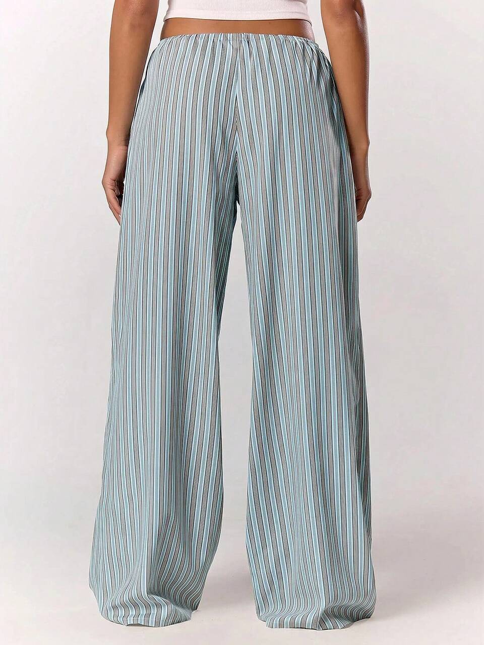 Stripe Drawstring Wide Leg Trousers Cute Summer Holiday Vacation Casual Elegant Beach Linen Style Trousers Collective Office Attire For Women, Office Wear Women Winter Spring Pants Easter