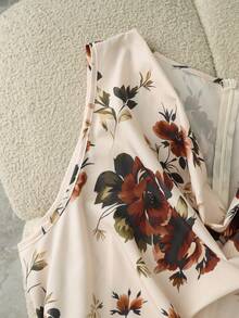 GlowEve CURVE Plus Size  Elegant Casual Floral Print Midi Dress For Women Wedding Guest Vacation Beige Fall Work Outfits  Country Party  Festival  Summer Autumn - Apricot - View 5