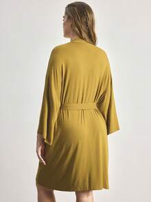 Ocili Plus Size Leisure Ultra Soft Robe, Silky & Breathable, Pairs Well With All Basics - Mustard Yellow - View 4