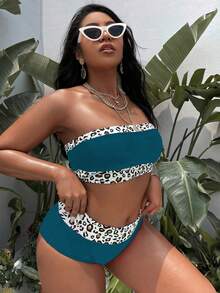 Swim Vcay Set Bikini Bandeau Fashion Musim Panas Wanita Ukuran Plus Motif Leopard untuk Pantai 2026 - MultiWarna - View 3