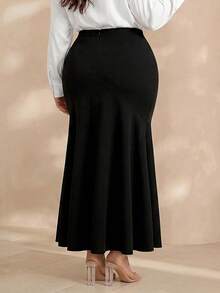 Graceveil Plus Size Women High Waist Bodycon Mermaid Flare Skirt Black - Black - View 2
