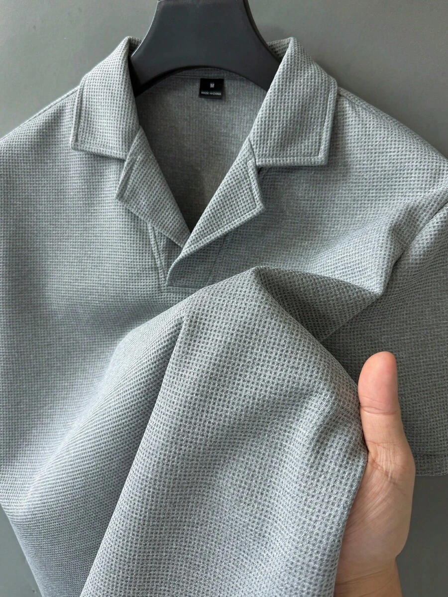 Manfinity Homme 男士時尚休閒紋理 Polo 衫,儀式場合適用 - 灰色 - 查看 1