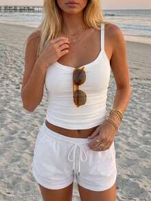 INAWLY Women's Basic Solid Color Camisole Top, Casual Daily Wear - White - View 5