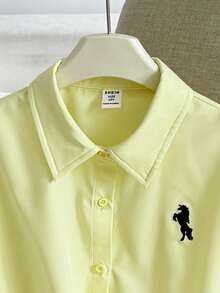 SHEIN Tween Girl Casual Everyday Versatile Comfortable Turn Collar Side Gathered Shirt - Yellow - View 3