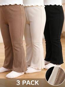SHEIN Playful Pals 3pcs/Set Solid Color Long Pants For Baby Girls, Simple & Fashionable, Suitable For Outings, Spring/Autumn, Comfortable & - Khaki - View 1