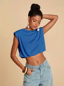 Travachic Women's Solid Color Round Neck Cropped Casual Versatile Tank Top - Royal Blue - View 7
