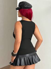 Coolane Women's Plus Summer Streetwear Sexy Going Out Concert Cocktail Goth Y2K Vintage Daily Wear Punk Rivet Stretchy Black Tank Tops - Black - View 6