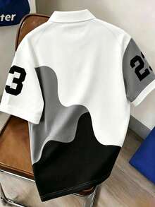 Manfinity Hypemode Men's Summer Casual Colorblock Letter Pattern Short Sleeve Sports Polo Shirt, Football, Gym - Multicolor - View 2