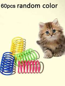 PETSIN 宠物猫自娱玩具，塑料彩色弹簧弹跳互动猫玩具，猫咪用品，猫咪螺旋弹簧/纸质褶皱玩具，2/4/8/10/12/20/30/40/50/60 片装，创意玩具，消磨时间，保持健康，耐用塑料彩色玩具，适合拍打、啃咬、追逐，适合猫咪，情人节猫狗礼物 - 彩色 - 查看 23