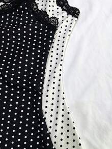 IslaSuriya 2pcs/Set Lace Trim Black & White Polka Dot Print Cami Dress - Black and White - View 4