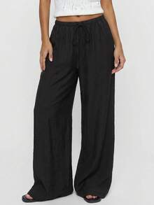 Avantive Women's Solid Color All-Match Versatile Drawstring Loose Casual Long Pants 2pcs - Multicolor - View 11