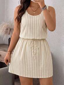 Comfylo Casual Simple Vintage Striped Pattern Print Plus Size Dress Suitable For Spring And Summer Suitable For Vacation - Multicolor - View 2