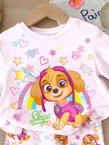 SHEIN | PAW Patrol Baby Girl Casual Round Neck Loose Short Sleeve T-Shirt Base Layer Cycling Shorts Set, Spring Summer, Cute Cartoon Animation Pattern Print Pink - Multicolor - View 3